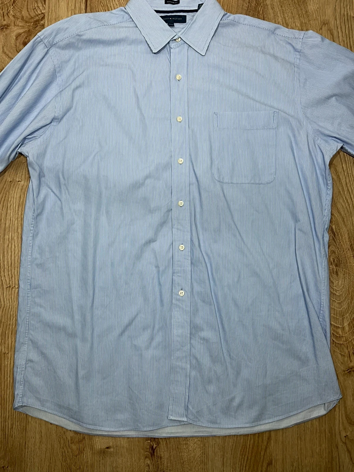 Chemise Tommy Hilfiger Regular Fit 17.5 32-33 Preppy 100% Coton Rayée Bleu Ciel – photo 4